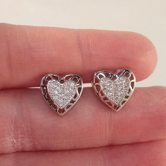 18K White Gold Filled Heart Shape Diamond Topaz Zircon Stud Earrings - Picture 6 of 6